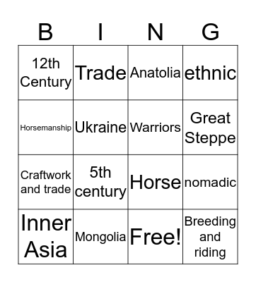 Turkic People Bingo Card