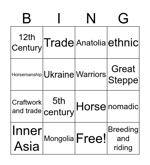Turkic People Bingo Card
