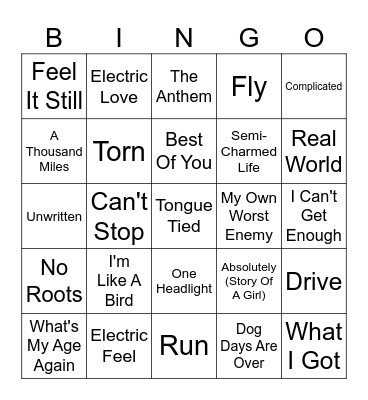 Bar Songs Bingo Card