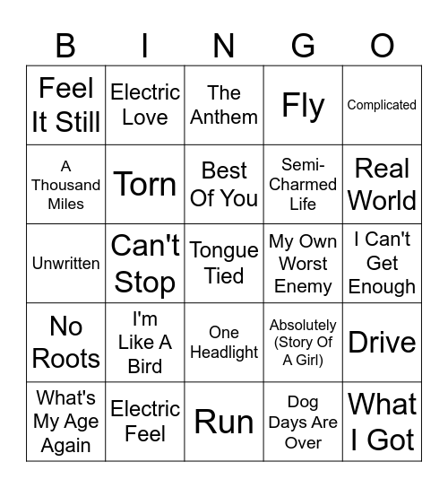 Bar Songs Bingo Card