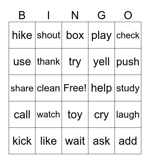 Regular past tense verbs Bingo Card