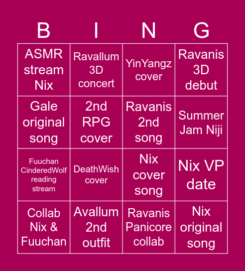 Vtube Bingo 2025 Bingo Card