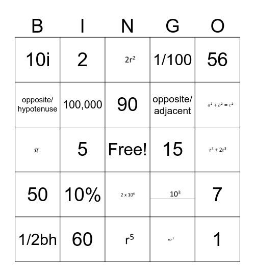 REACH Memphis ACT Math 1/16/25 Bingo Card