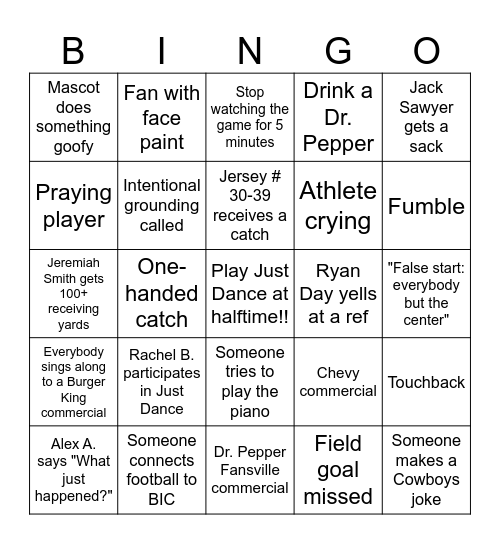 College Championship 2025 Bingo Card