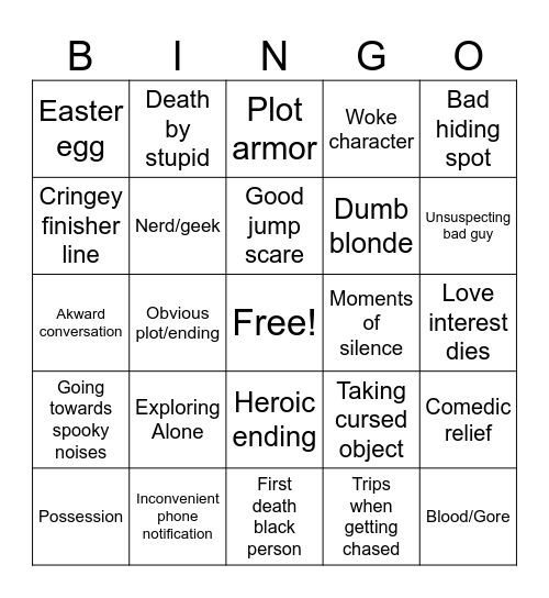 Horror Bingo Card