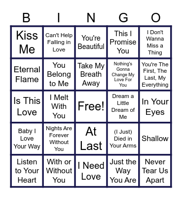MUSIC BINGO at the Ann Arbor Eagles!  Falling in love.... Bingo Card