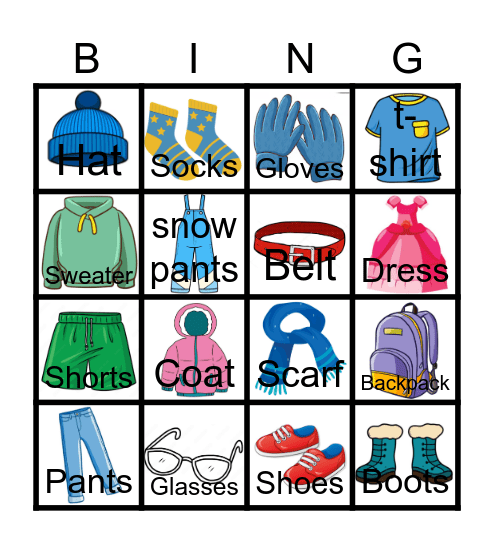 Clothes Bingo Card