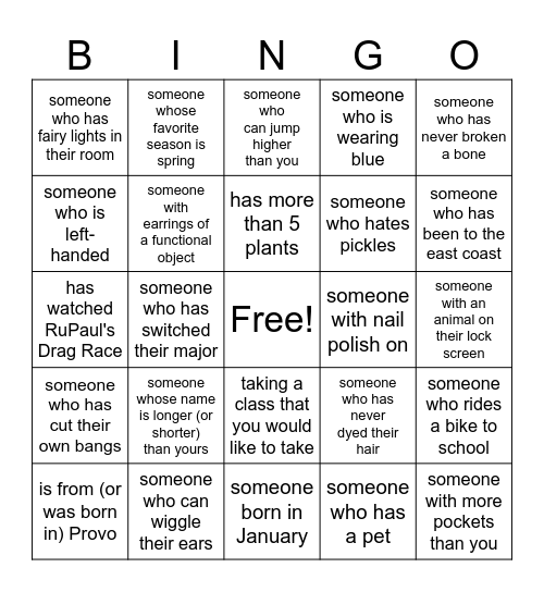 USGA Get To Know You Bingo Card