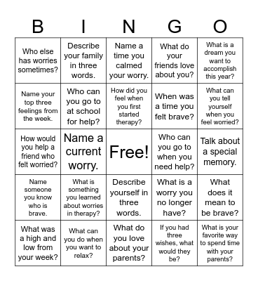 Therapy Bingo Card