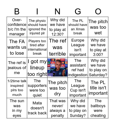 Mourinho explains a loss BINGO Card