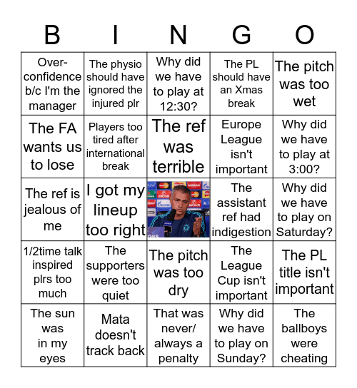 Mourinho explains a loss BINGO Card