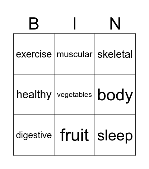 Healthy Kids!  Human Body UNIT! Bingo Card