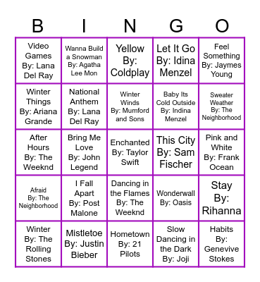 Winter Wonderland Music Bingo Round 1 Bingo Card