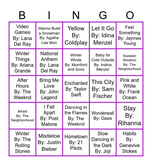 Winter Wonderland Music Bingo Round 1 Bingo Card