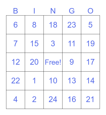 Test number Bingo Card