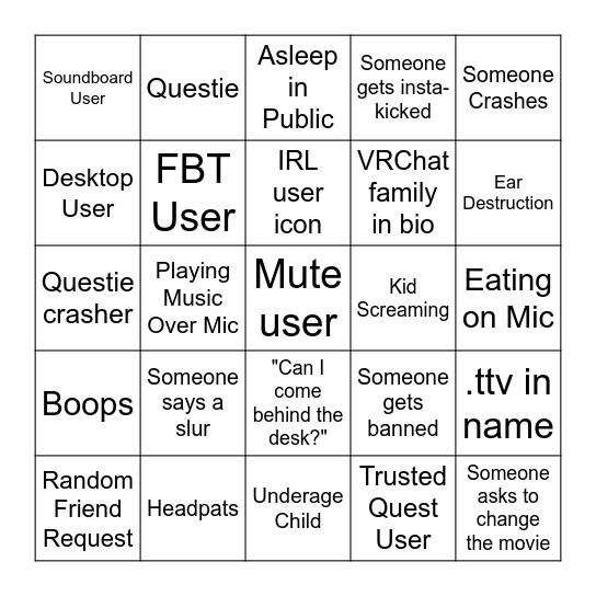 CuddleBudz Lobby Bingo Card