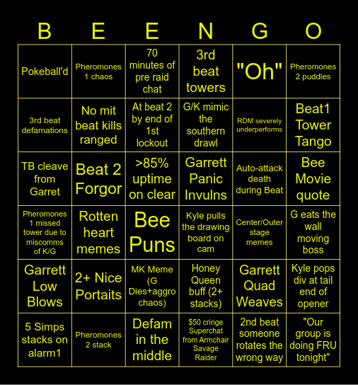 GG BEENGO Bingo Card