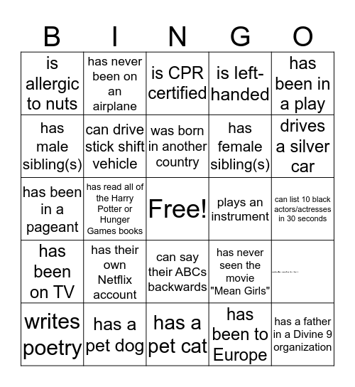 Untitled Bingo Card