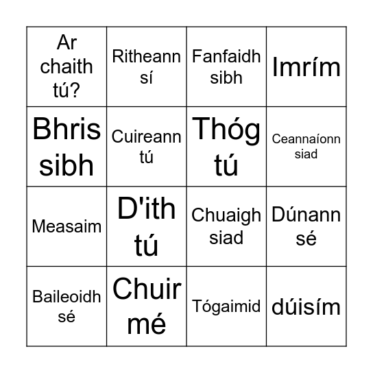 An Aimsir Láithreach Bingo Card
