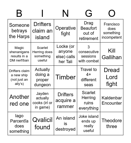 Act 5 Bingo Card