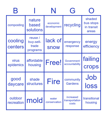 Climate Resilience Bingo Card
