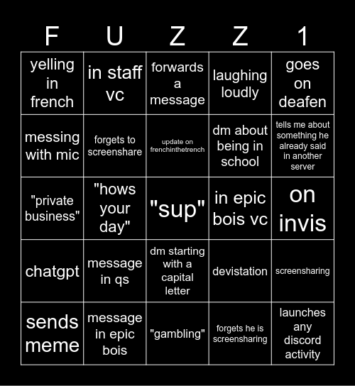 fuzz Bingo Card
