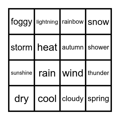 weather and seasons bingo Card