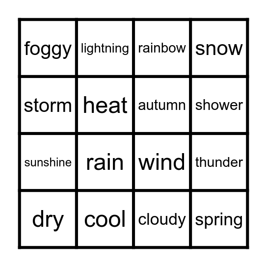 weather and seasons bingo Card
