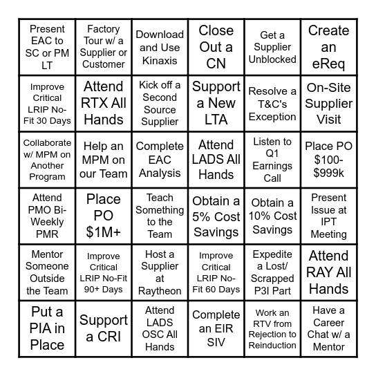 Q1'25 Supply Chain BINGO Card