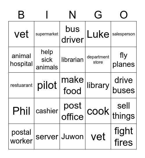 Jobs Bingo Card