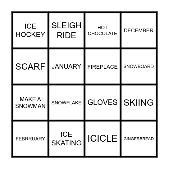 WINTER HOLIDAYS BINGO Card