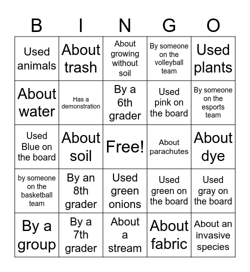 Find the Project! Bingo Card