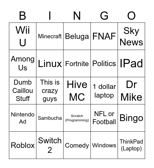Youtube Speedrun Bingo Card