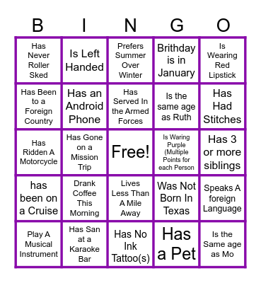 The Bell's 56th & 50th Birthday Bingo Card