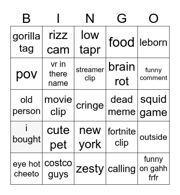 tiktok Bingo Card