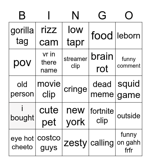 tiktok Bingo Card