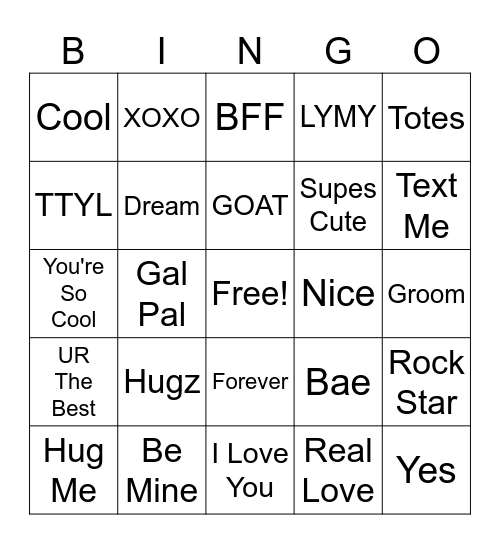 Candy Heart BINGO Card