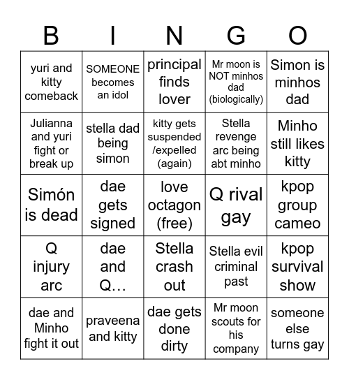 XO kitty s2 Bingo Card