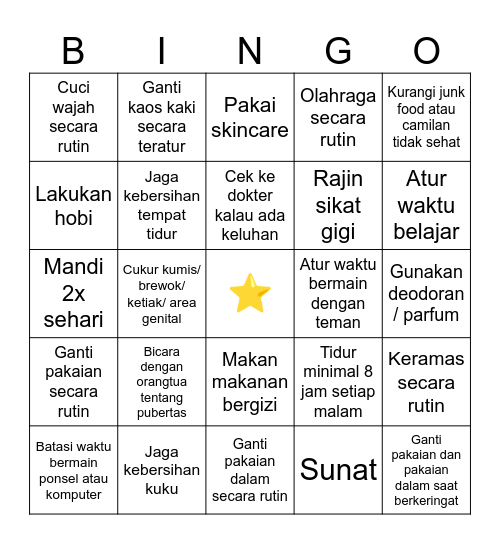 BINGO SELF-CARE (ID) Bingo Card