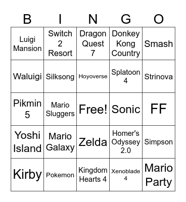 Switch 2 Bingo Card