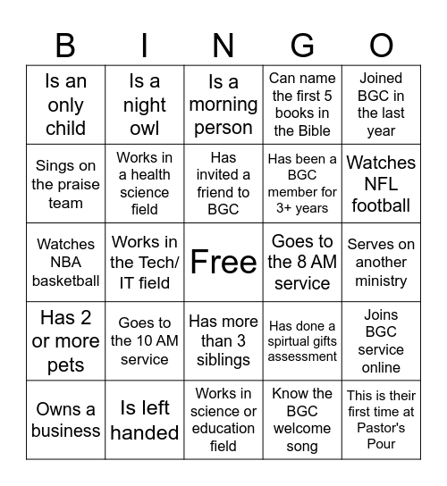 BGC IGNITE PEOPLE BINGO Card