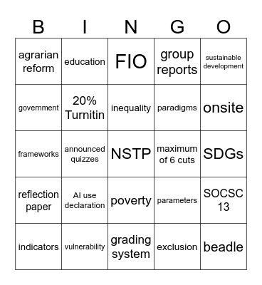 SOCSC13 BINGO Card