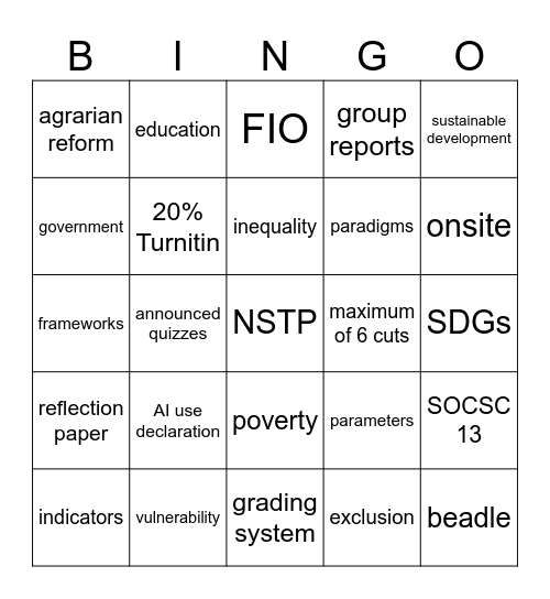 SOCSC13 BINGO Card