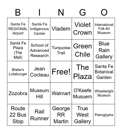 SANTA FE BINGO Card