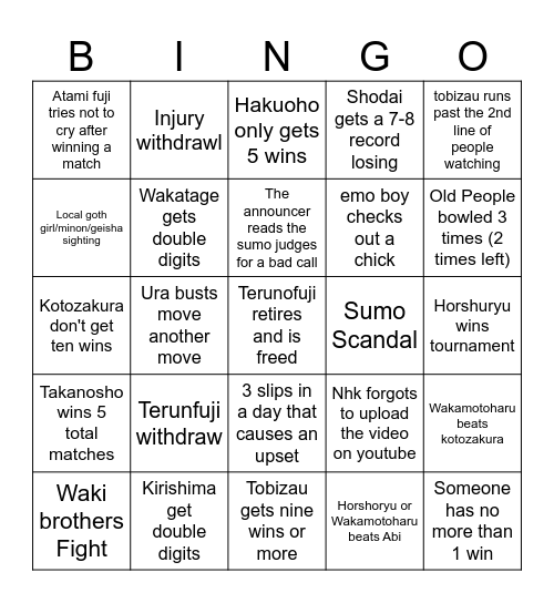 Sumo bingo Card