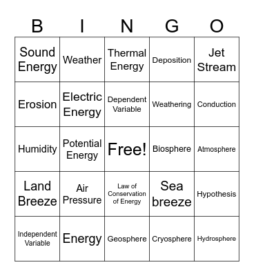 Vocabulary Bingo Card