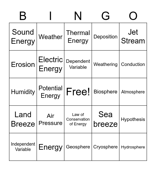 Vocabulary Bingo Card