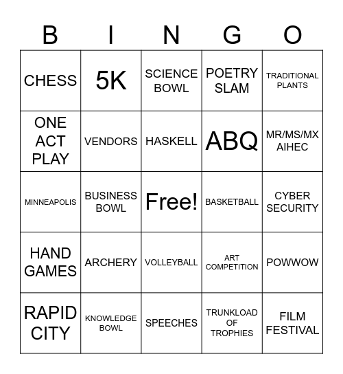 AIHEC Bingo Card
