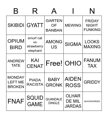 BRAINROT Bingo Card