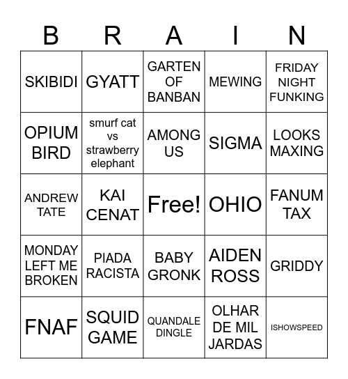 BRAINROT Bingo Card